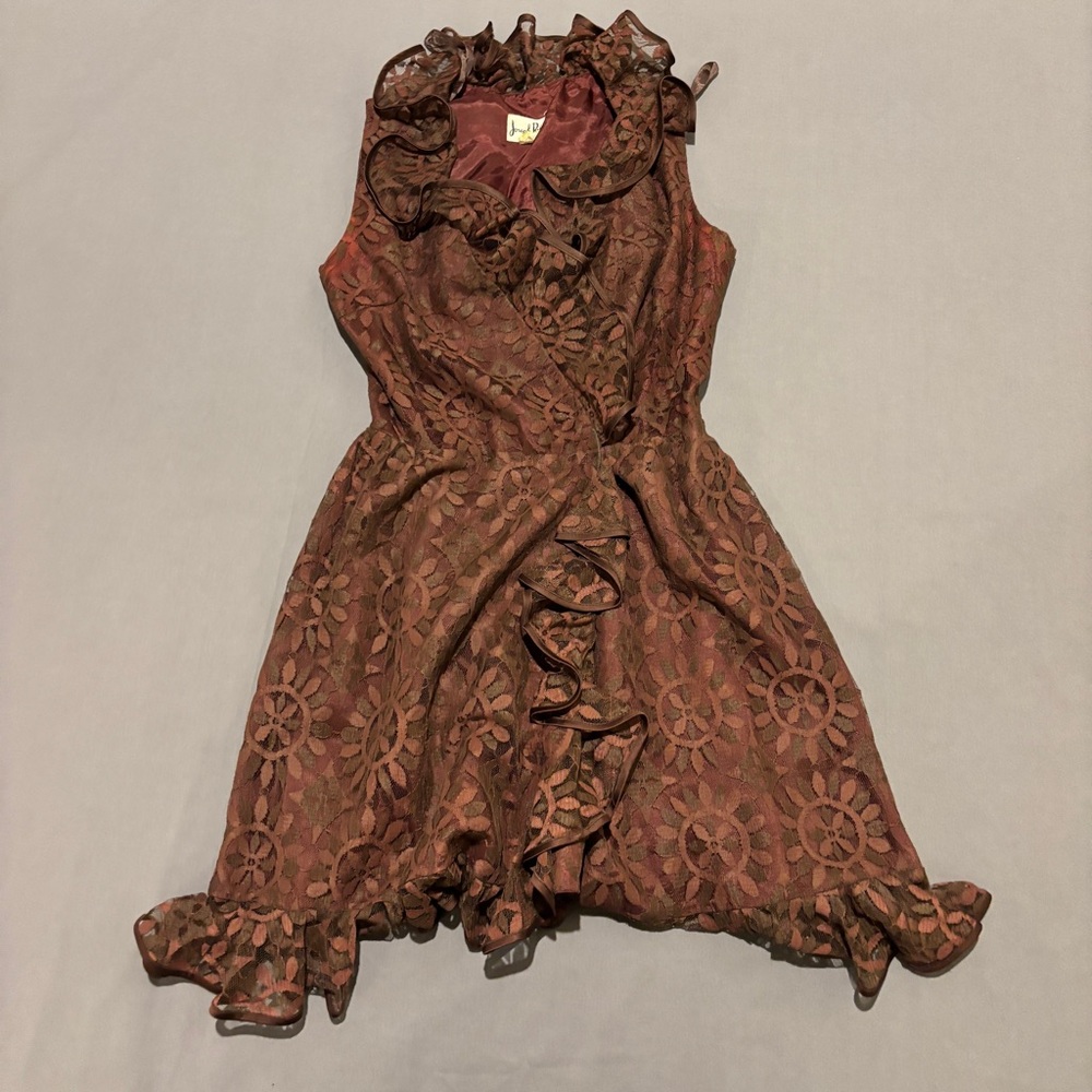 Joseph Ribkoff Floral Lace Mini Dress in Brown